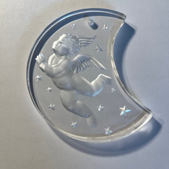 LALIQUE Cherub Stars Crescent Moon Christmas Ornament 1998 + Original Box! - Picture 7 of 12